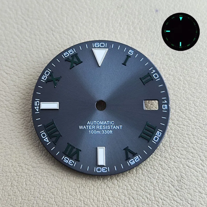 Аксессуары для часов NH, 35 циферблат, циферблат 28,5 мм, зеленый светящийся циферблат для NH, механические аксессуары для часов с механизмом 35/36