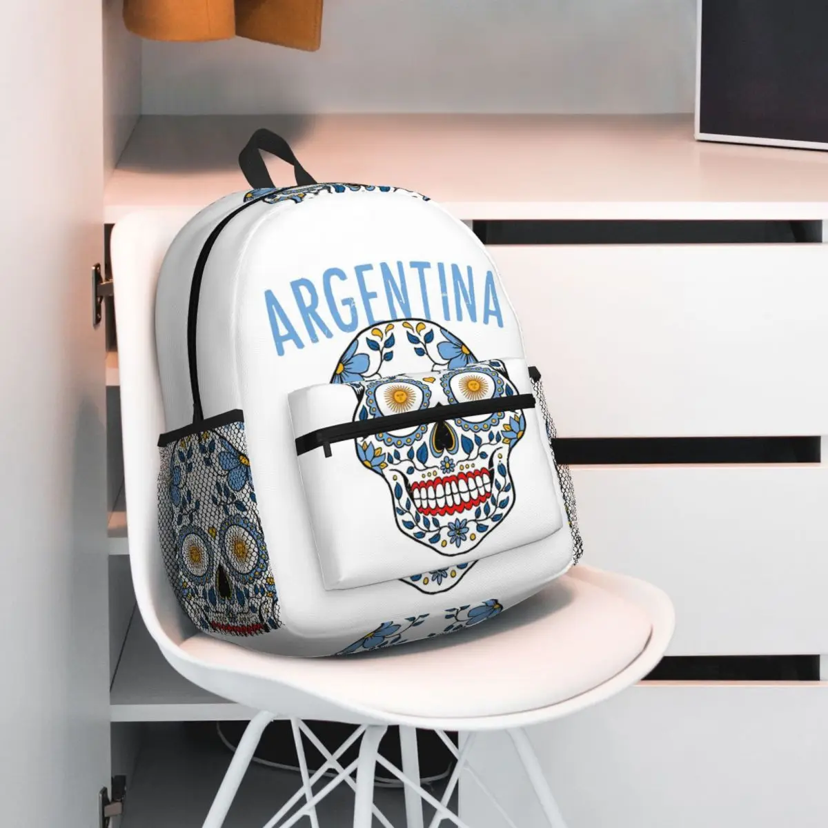 Argentina Argentinian National Flag Skull Backpack Student BookBag Kids School Bag Laptop Shoulder Bags for Men Women