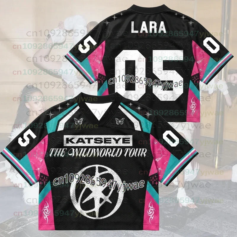 2026 Neues leuchtendes Katseye The Wild World Tour Jersey Merchandise Geschenk für Eyekons Bunte rosa-grüne schwarze T-Shirts für Männer, Frauen und Fans. – Detail 11