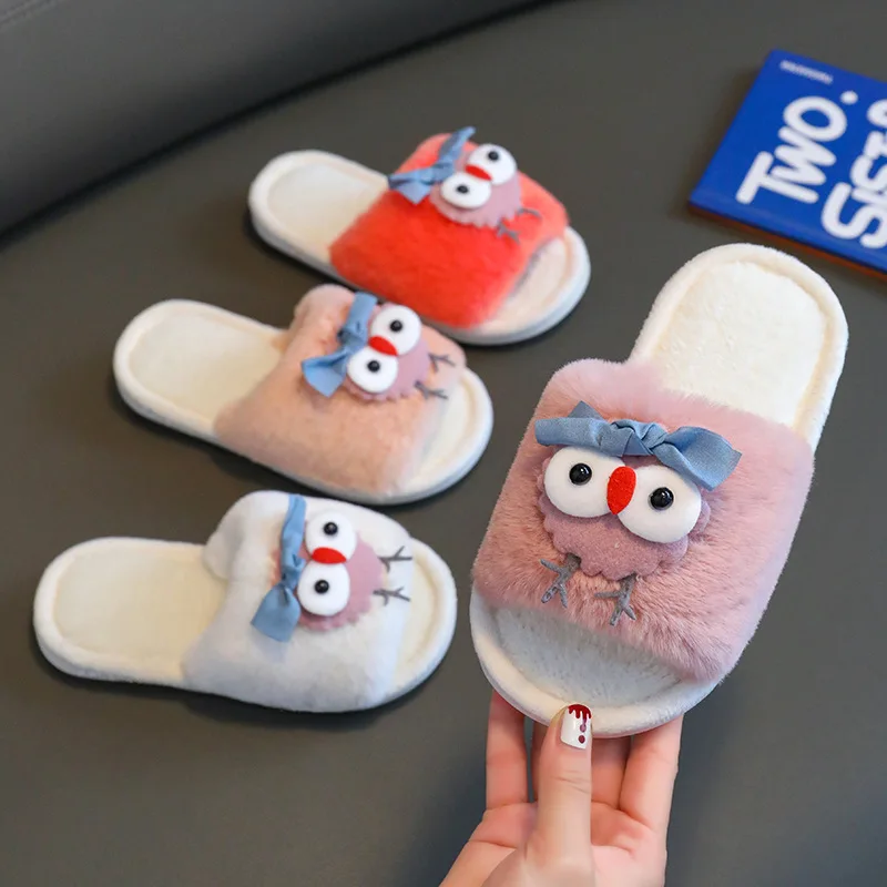 Pantuflas Child Slippers Indoor Warm Cotton Shoes Cartoon Rabbit Home Shoes Kids Non-slip Soft Sole Slides Cute Plush Girls Shoe