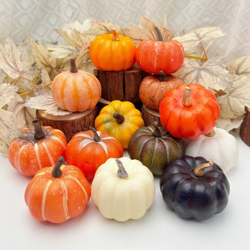 6Pcs Mini Artificial Pumpkin Fake Simulation Vegetable Halloween Home Decoration Props DIY Indoor Craft Pumkin Ornament Set - view 2