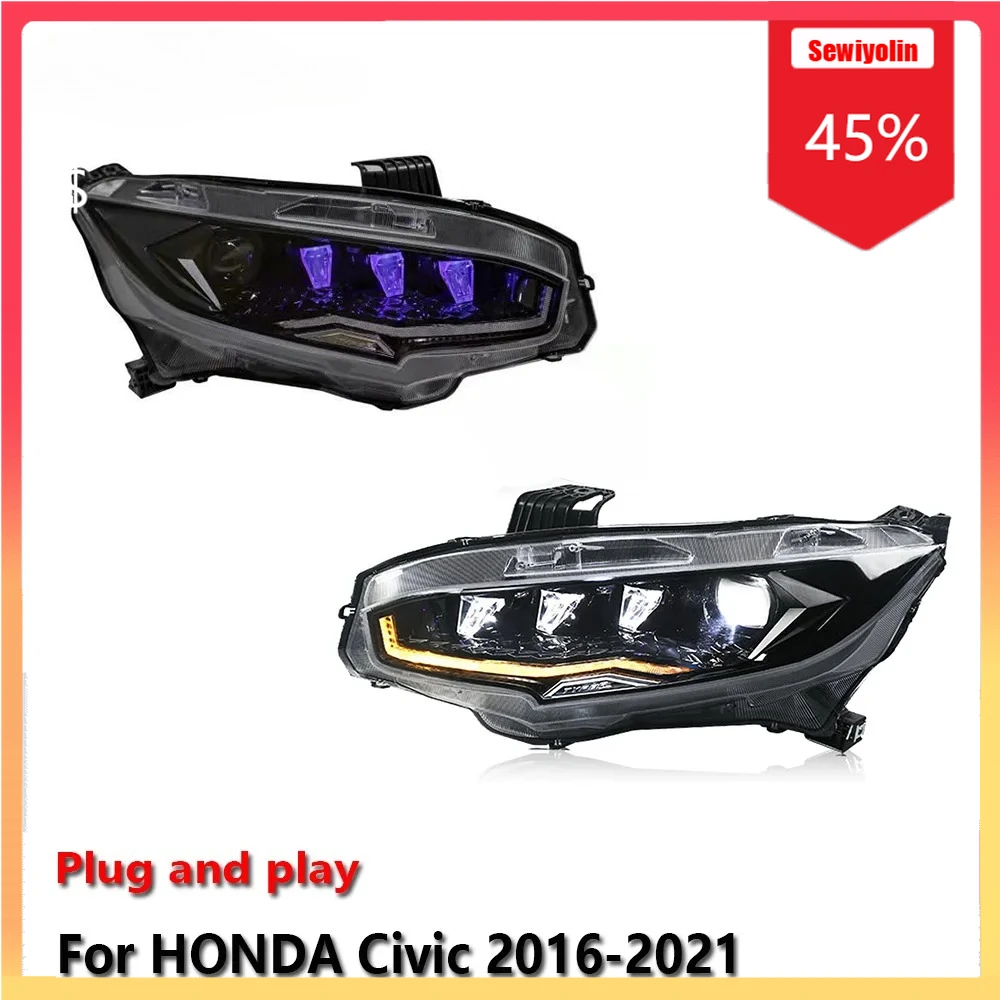 

Car LED Headlight Automobile Parts For HONDA Civic 2016-2021 Fog DRL Brake Turn Signal Lamp Plug and Play