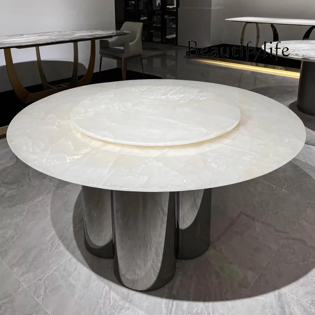 N36 Imported Luxury Stone Dining Table Pure Natural Marble 1.2m Round Table High-end White Ice Jade Household