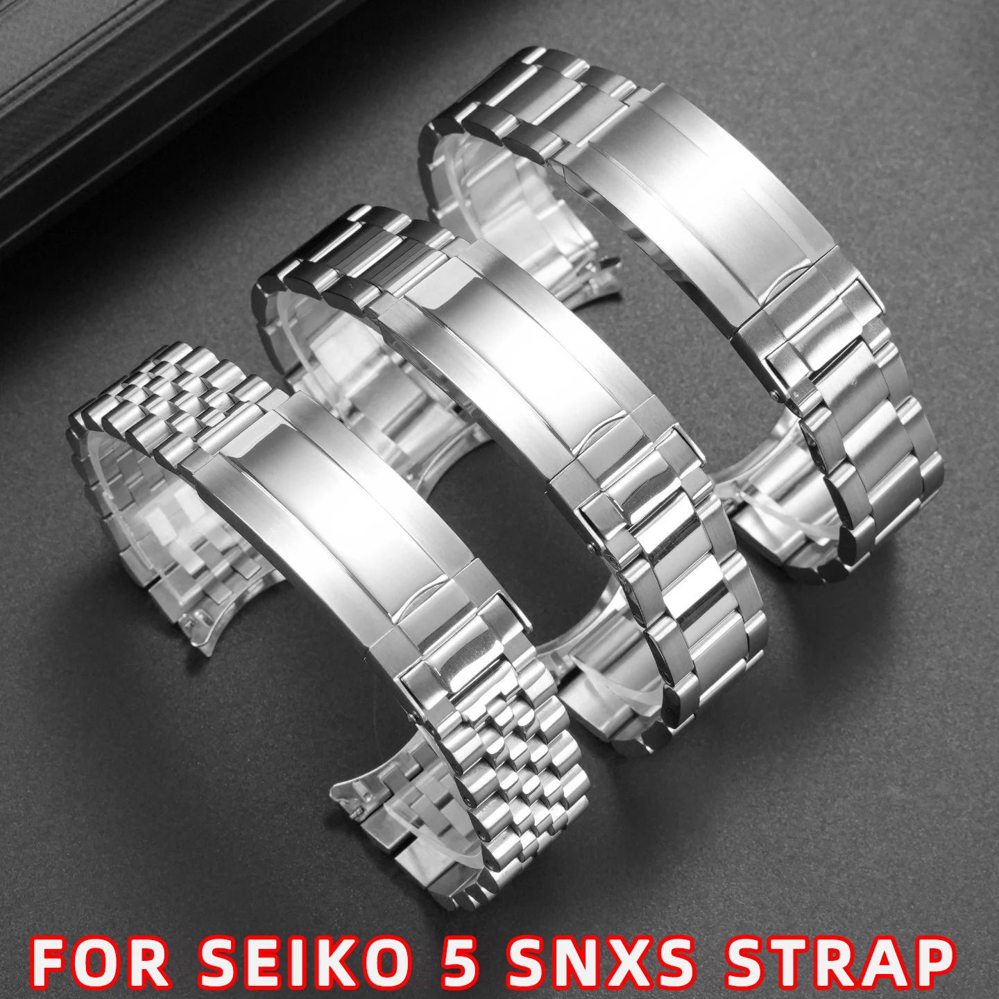 Bracelet en acier inoxydable massif 18 mm/19 mm pour Seiko 5 série SNXS (SNXS80/79K/77K/73) | Embouts courbés pour une ajustement de précision | Bracelet de montre en métal