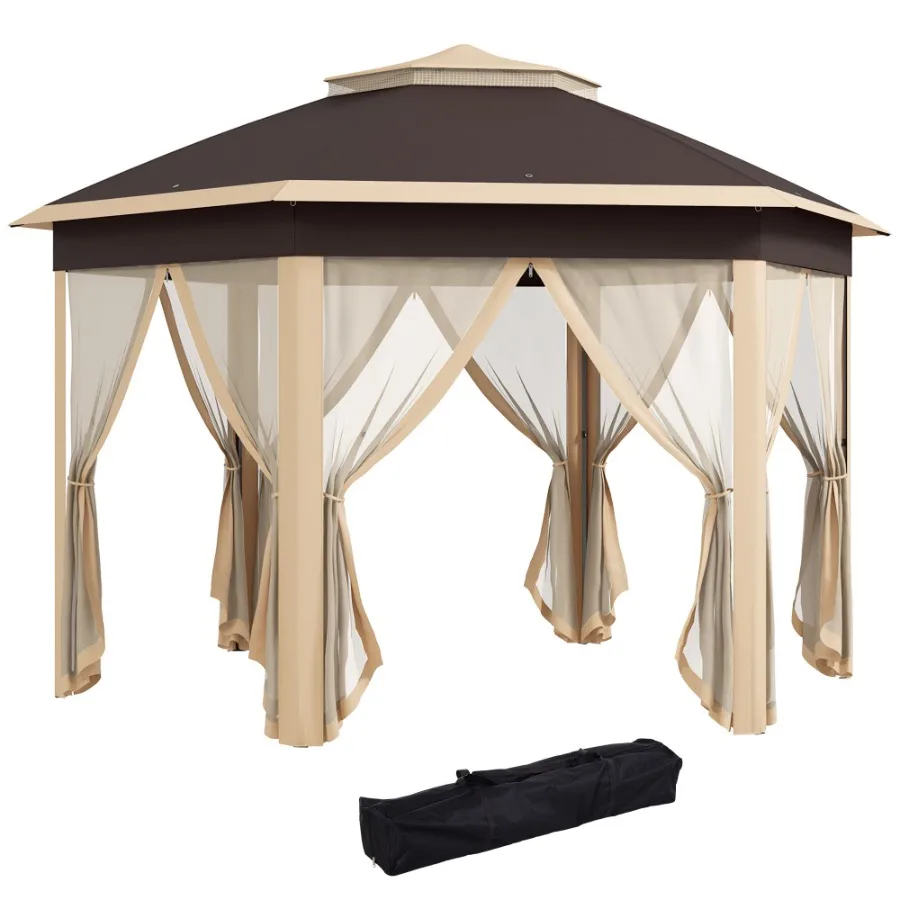 

13 x 13 Pop Up Gazebo Hexagonal Canopy with Mesh Netting for Outdoor Events Patio Garden Wedding Party Shelter