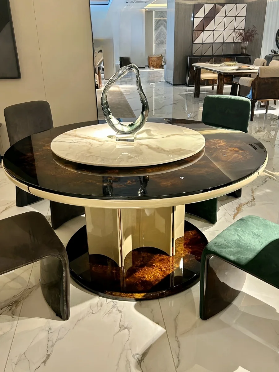 Round dining table, luxurious and luxurious, high-end rotary table, designer, tree tumor villa, large unit, solid wood