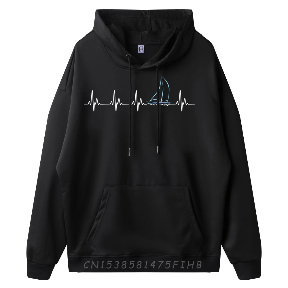 Sailing Heartbeat Funny Sailboat Mens Graphic Hoodies Men's Clothing Long Sleeve Pullover Hoodie For Men