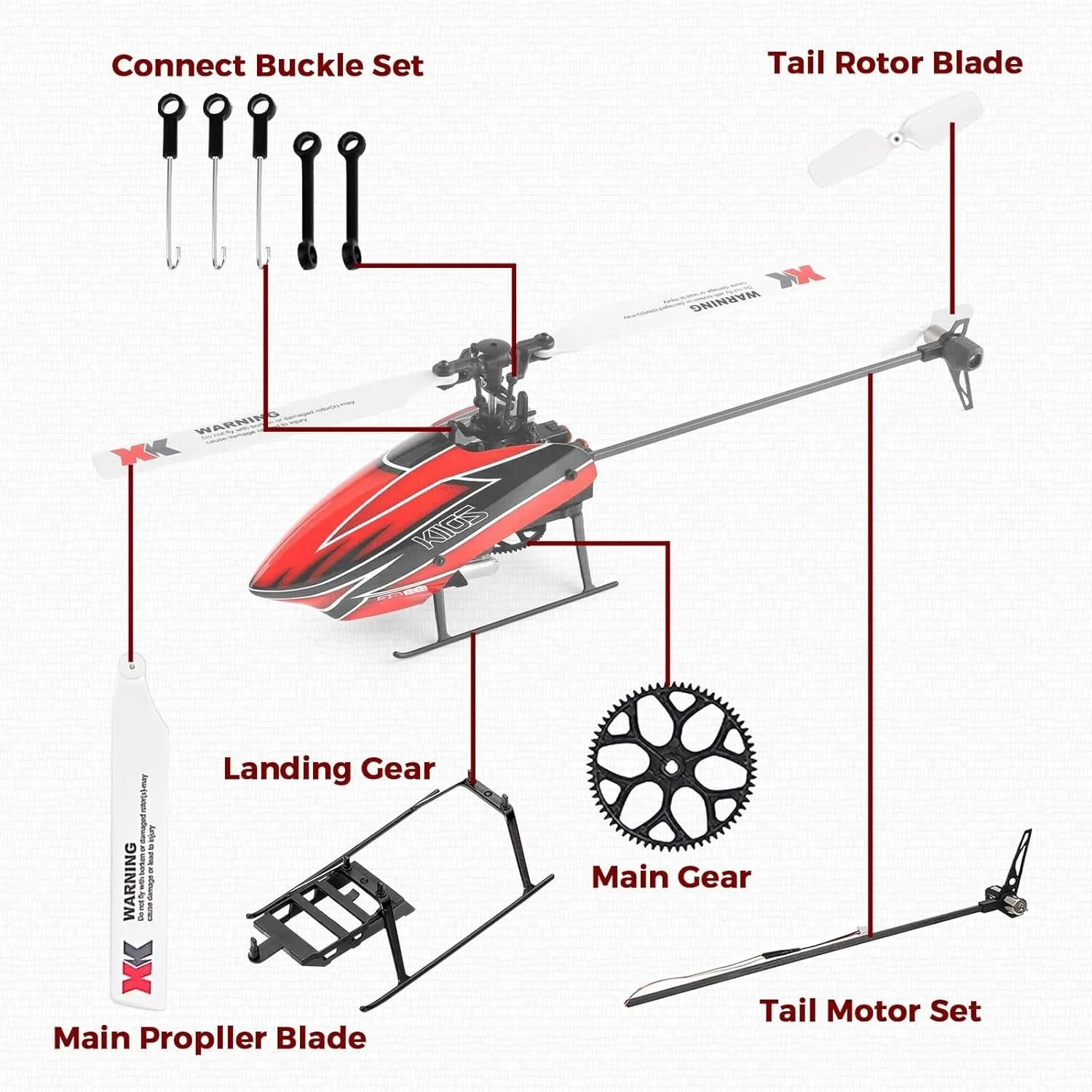 Kit di accessori di ricambio, compatibile con elicottero WLtoys XK K110S RC, kit elica, carrello di atterraggio, kit ingranaggio lama motore di coda