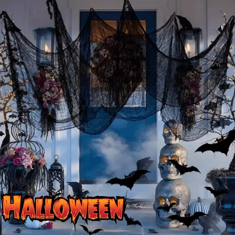 1-3 Piezas de Tela de Gasa Negra para Halloween, Gasa Gruesa para Decoración de Casas Encantadas, Accesorios para Escenas de Fiestas, Suministros de Decoración Terrorífica