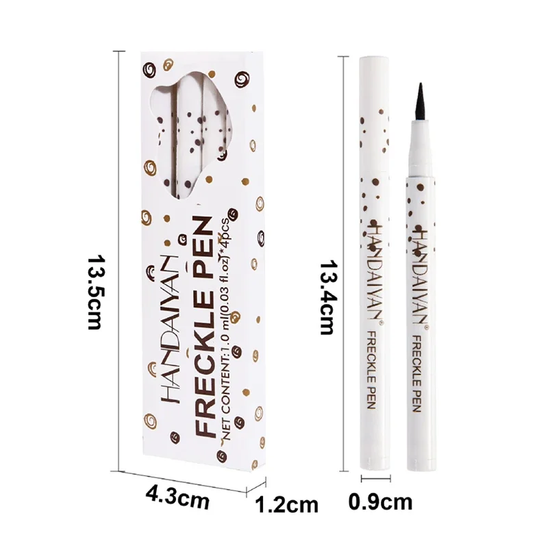 Natural Freckle Pen, de longa duração, impermeável, ponto, criar sem esforço sunkissed maquiagem, macio marrom Freckle Pen, 4 pcs