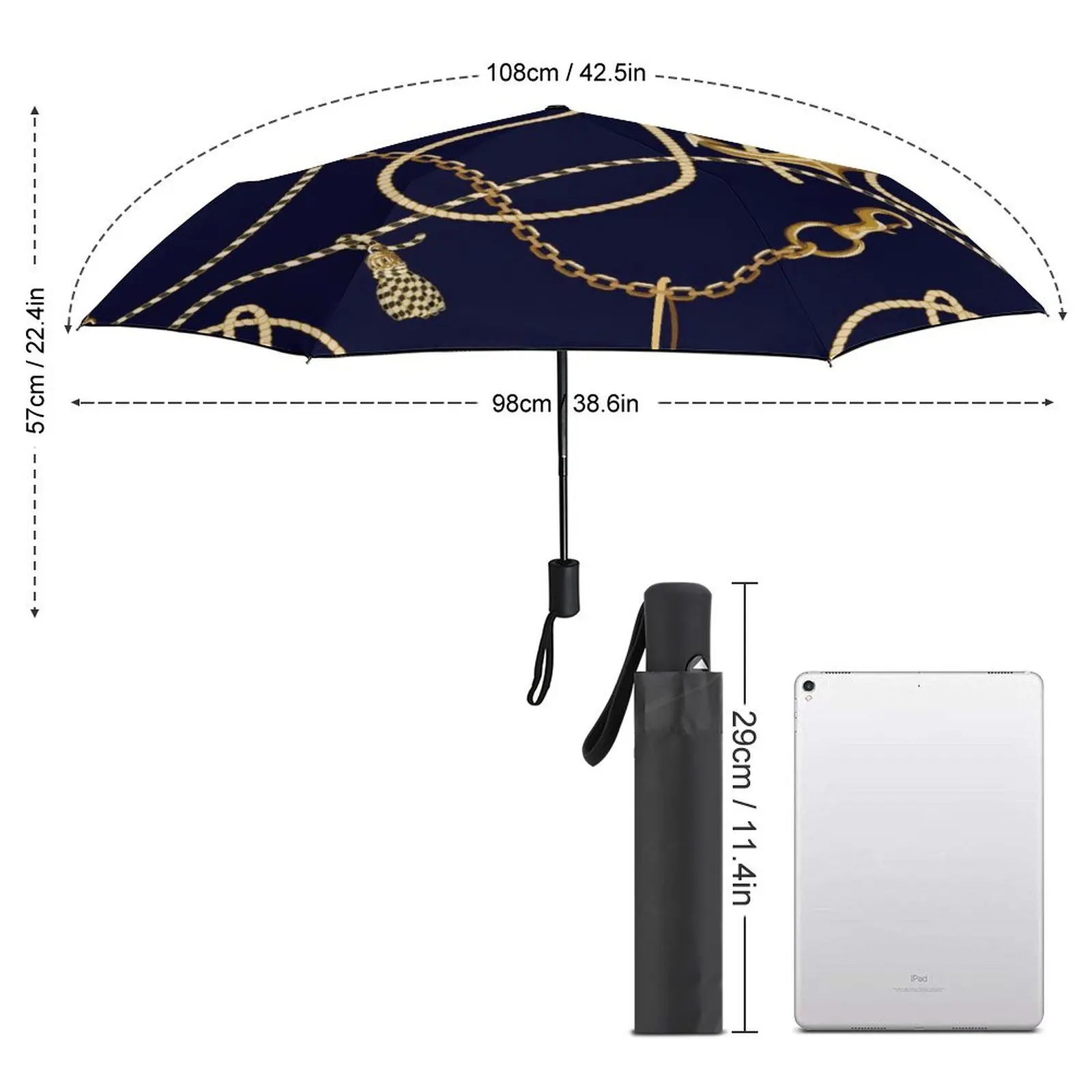 Gold Chains Print Umbrella Anchor Cool UV Protection Umbrella Automatic Painting Compact Rain Umbrella