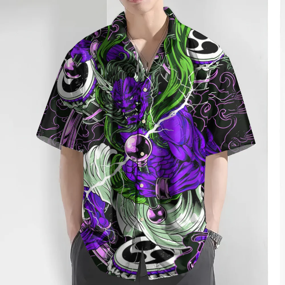 Retro Men's Shirt Ukiyo-E Print Hawaiian Shirts for Men Summer Casual Short Sleeve Shirt Street Men Clothes Oversized Shirts Top