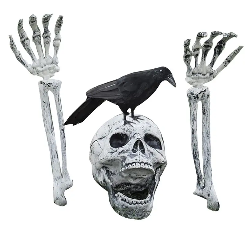 AA94-Realistic Skeleton Stakes And Crow Halloween Decorations For Lawn Stakes Garden Halloween Skeleton Decoration