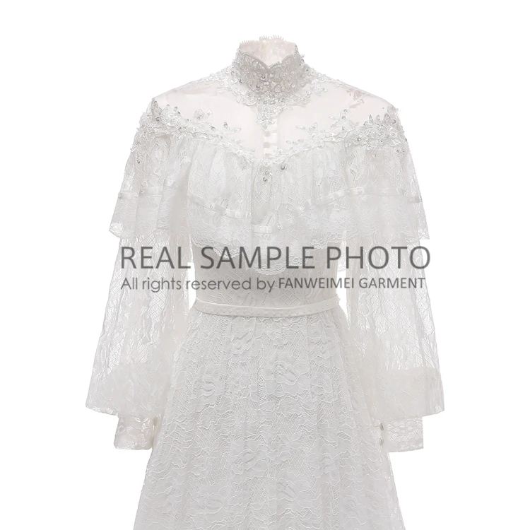 Victorian Lace Vintage Bridal Gown Long Sleeve Good Quality Real Photo Factory Price Customzied