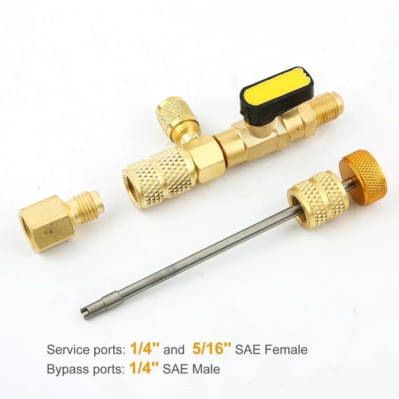 1Set R410A Valve Core Remover Installer Tool 1/4 5/16 Dual Port for R404A R407C R134A R12 R32 HVAC System