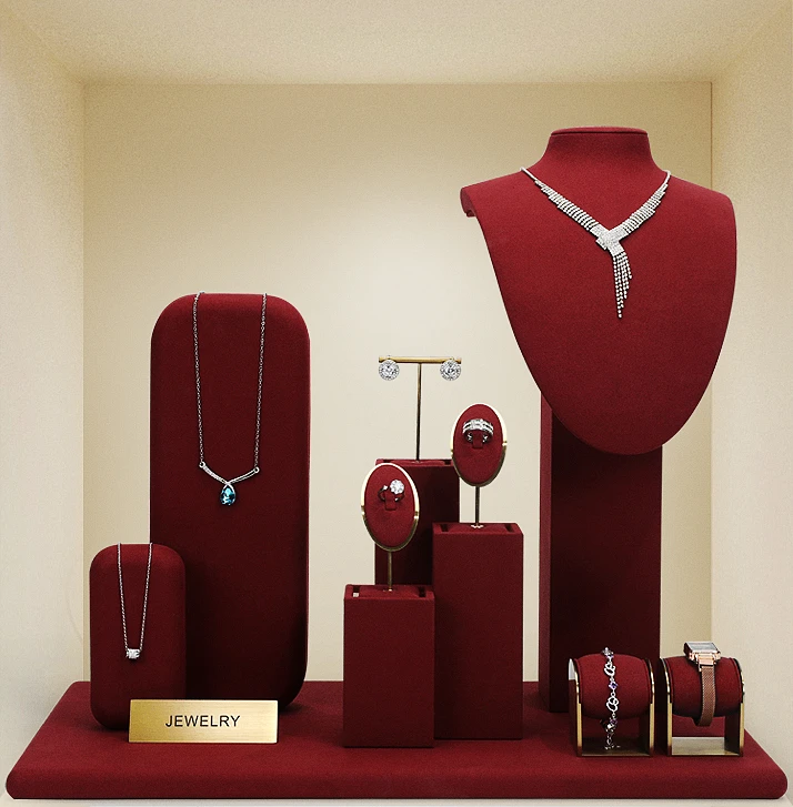 Red microfiber metal jewelry display rack Necklace display rack Jewelry display rack Ring bracelet earring display rack