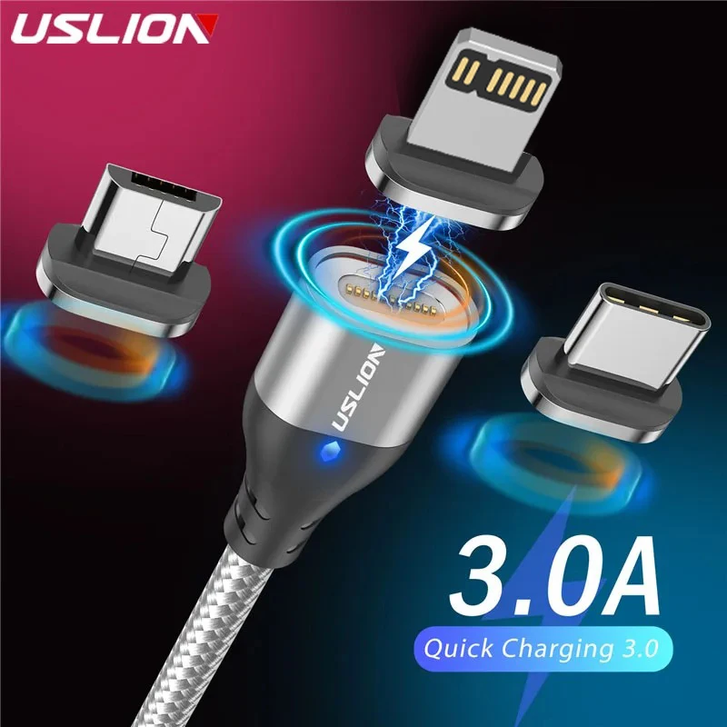 USLION 3A Magnetic Data Cable Type C USB Micro Fast Charging For iPhone 11 12 Samsung Chargers Magnet Cable USB C Cord Adapter