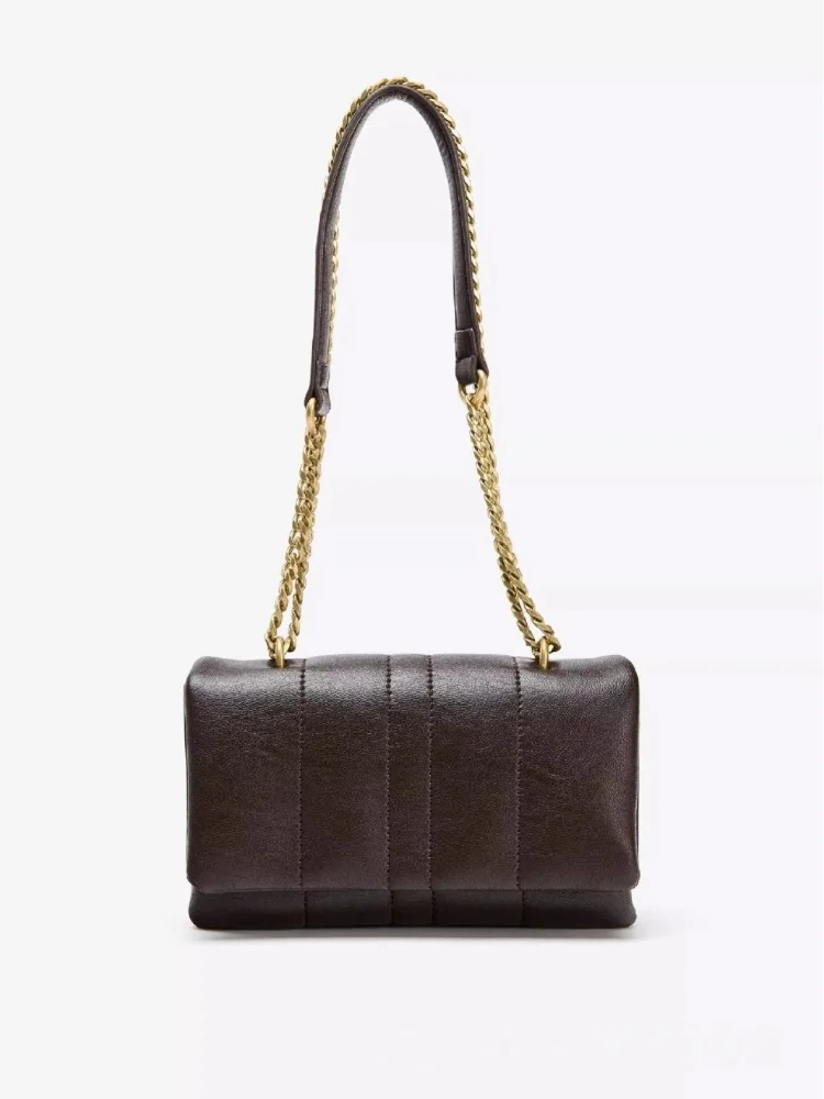 

2025 Winter New Mini Handheld Versatile Flip Chain Shoulder Crossbody Bag Thread Deco Double Layer Small Square Women's Bag