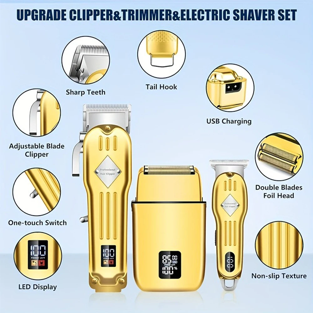 3 in1 Hair Cutting Grooming Kit Professional Hair Clippers and Shaver Set Cordless Beard Trimming for Men