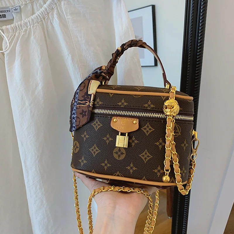 Bolso con caja estampada de diseñador de marca para mujer, bolsos de retales Retro para mujer, bolso de hombro portátil salvaje, bolso de cosméticos