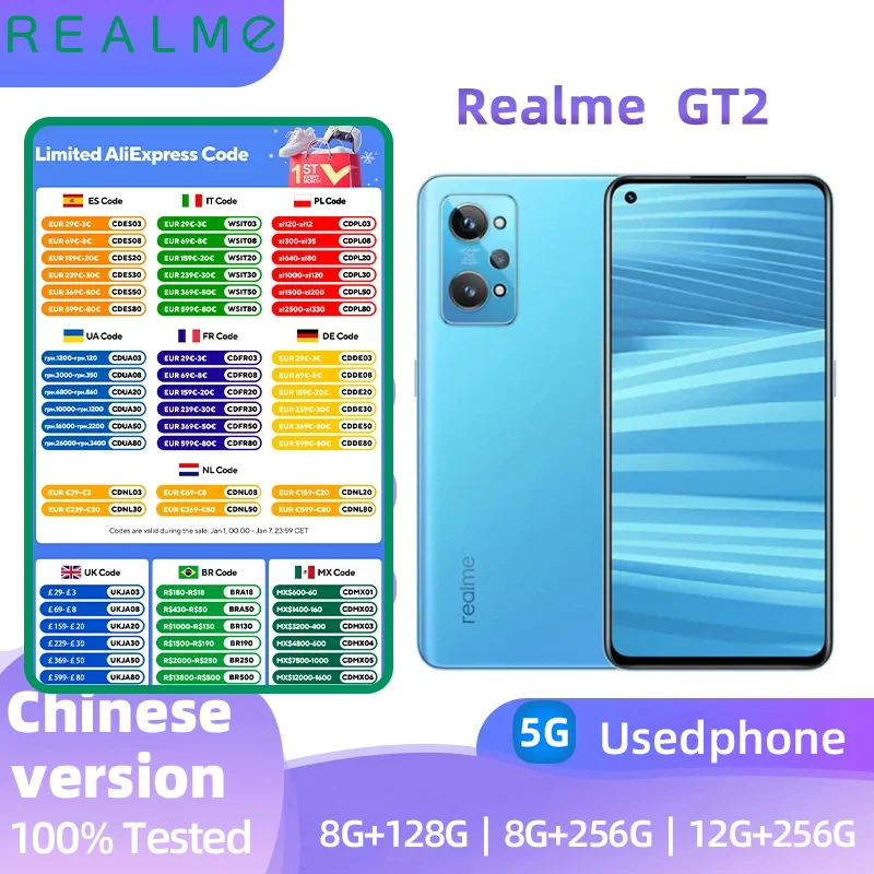 Realme GT2 Android 5G Unlocked 6.62 inch Screen 50MP Camera 5000mah Battery in Good Condition Used phone