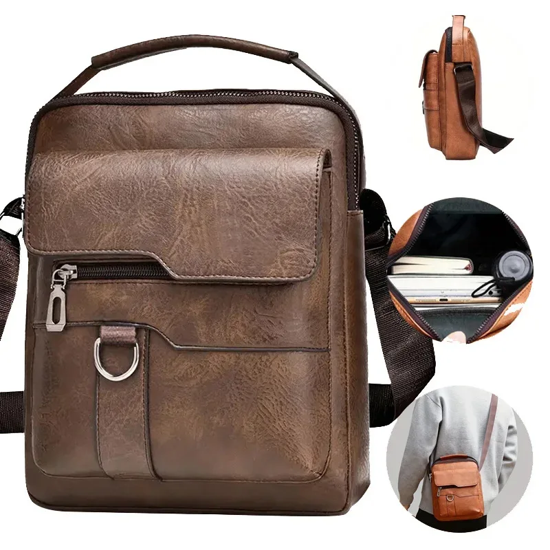 

Multi-Purpose Men'S Shoulder Bag For Work, PU Crossbody Briefcase With Handle, Professional Casual Messenger Bag
