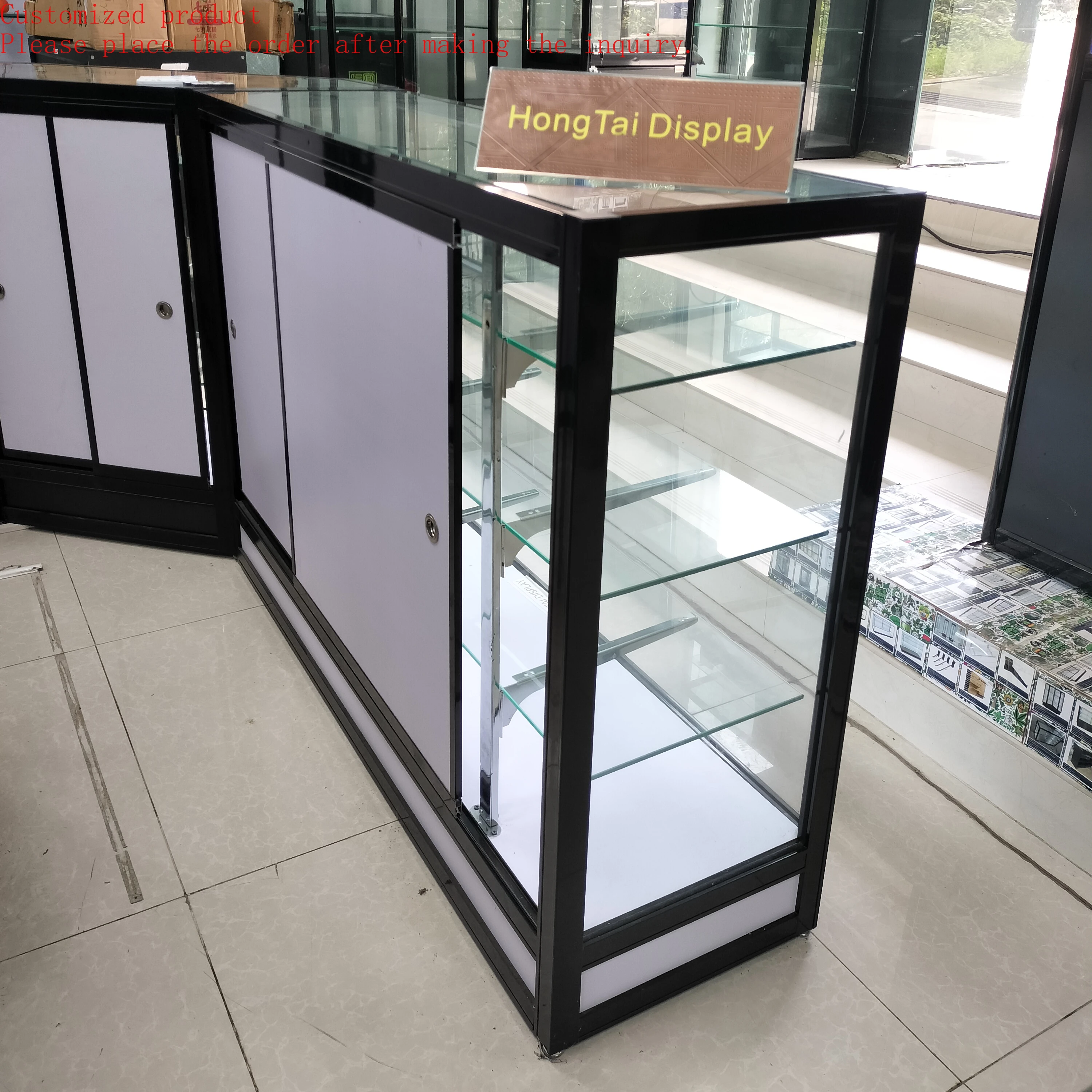 

Custom.Rectangular Square Aluminum Frame Glass Exhibit Case Original Equipment Manufacturer for Smoke Shop Display Counter