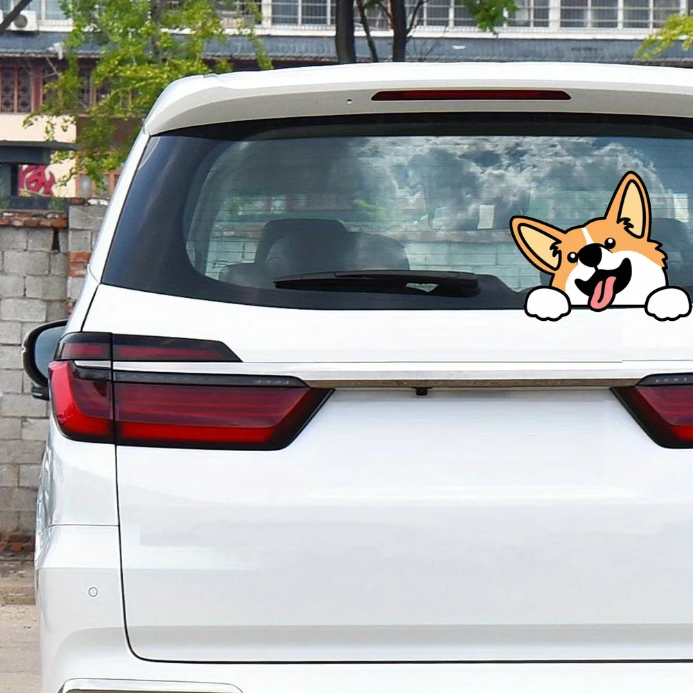 1 Pcs Cute Corgi Big Size Car Stickers, Cute Waterproof Faded Window Wall Stickers, 3D Stickers Decorations