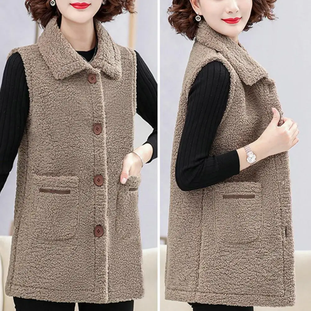 

Two-pocket Women Vest Elegant Sherpa Vest for Women Dual Pockets Cold-resistant Waistcoat Top for Autumn Winter Fashion Women