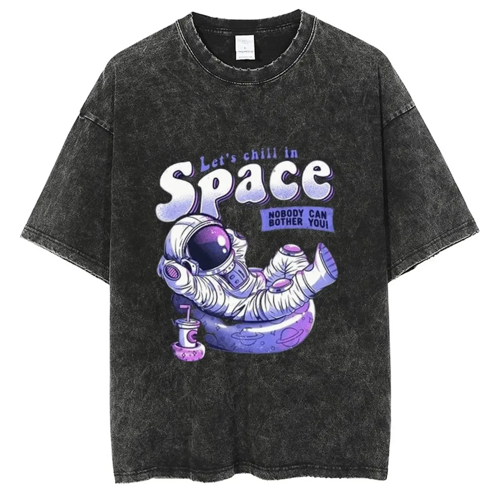 

The Space World Printed Washed T Shirt For Men, Retro 100% Cotton Tops Tees, Harajuku Tshirt Streetwear, Hip Hop Male T-shirts
