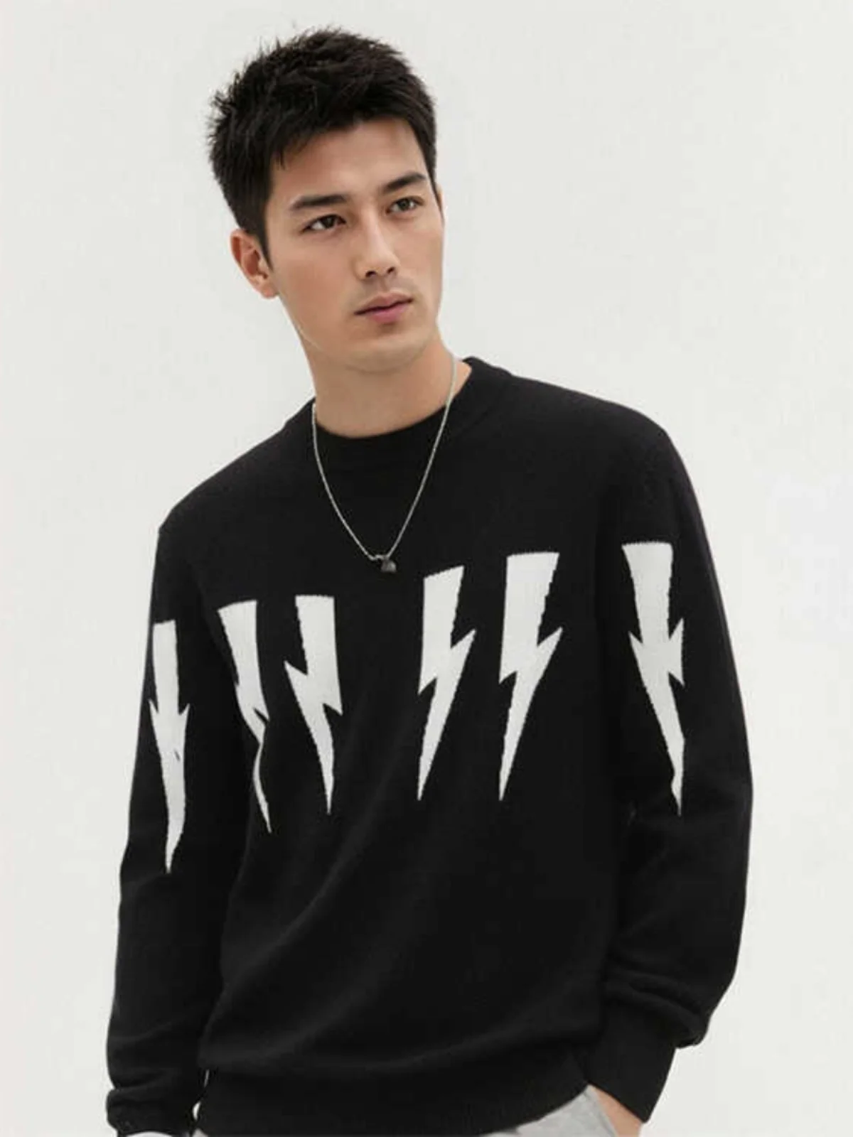 Inverno nuova marea figura fulmine 100% maglione di cashmere giovani uomini girocollo moda maglione Joker maglione da uomo