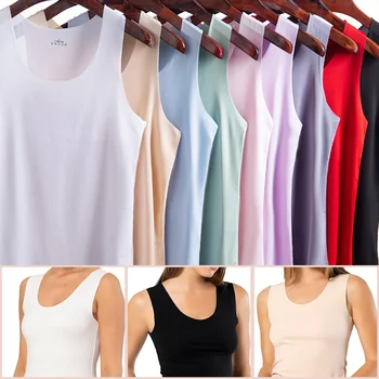 4808-ef164f.jpg Summer Women Tank Tops Ice Silk Seamless Vest Female Thin Breathable Sleeveless Shirts Slim Camisoles Undershirts Black M-4XL