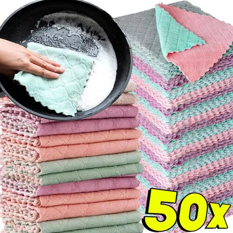 5/10/20/50PCS Microfiber Towel Absorbent Kitchen Cleaning Cloth Non-stick Oil Dish Towel Rags Napkins