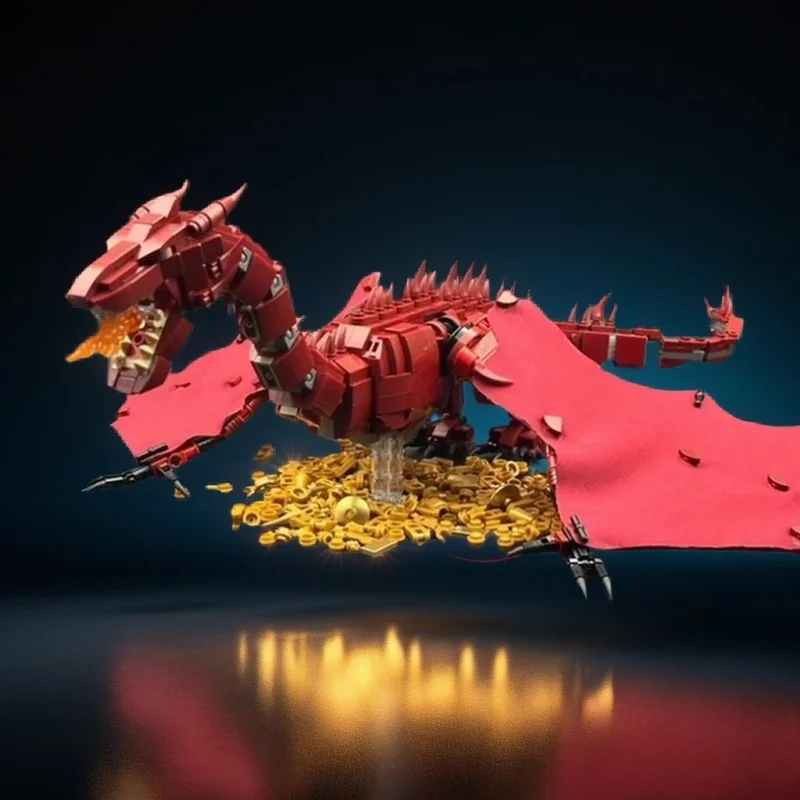 806-teiliges MOC Fantasy Mittelalterlicher Feuerdrache Abenteuer-Modellbausatz Konstruktionsset Montage Sammlerstück Ausstellungsstück DIY Spielzeug Geschenk