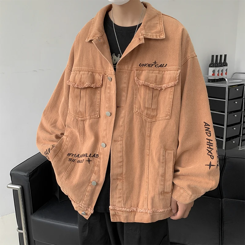 

Мужская джинсовая куртка в стиле ретро с эффектом выцветания, весна-осень, американский трендовый бренд, студенческий топ, уличный стиль, вышитая рабочая одежда