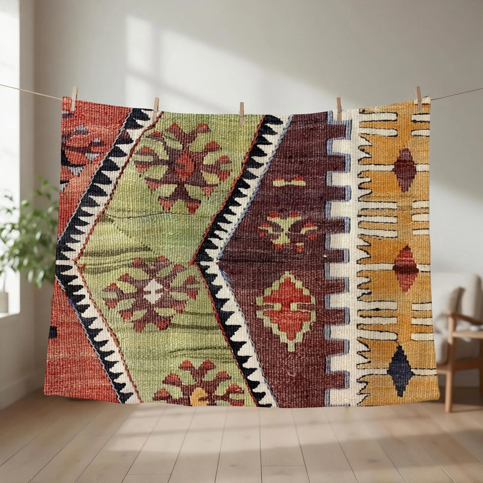 Decorative Old Kilim, Navaho Weave, Woven Textile, Persian Carpet Throw Blanket
