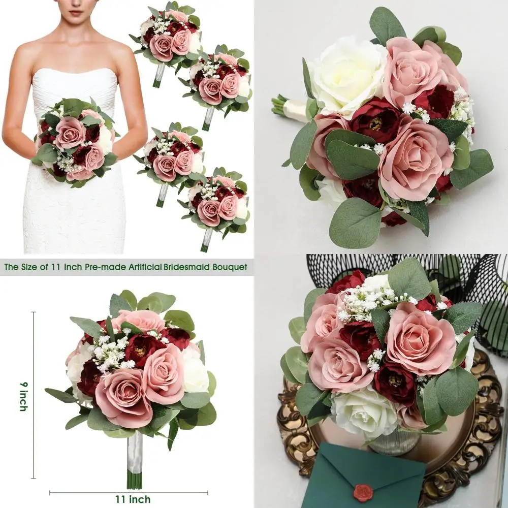 

Искусственные 11-дюймовые букеты подружки невесты, набор из 4 шт. для свадьбы, элегантные искусственные цветочные композиции для свадебной церемонии