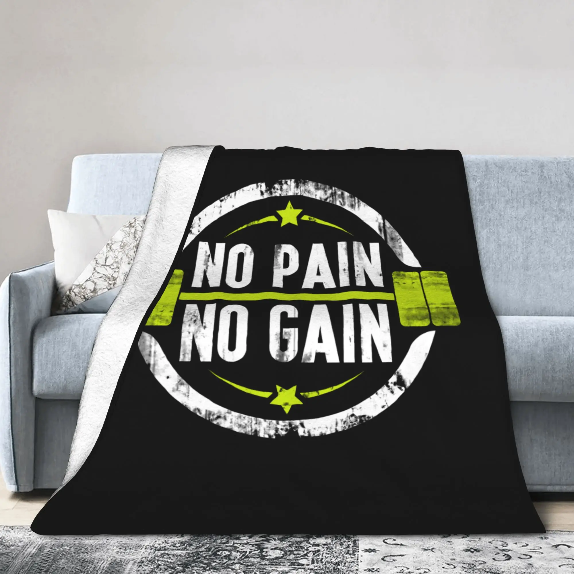 Custom No Pain No Gain Blanket 3D Print Soft Flannel Fleece Warm Bodybuilding Fitness Gym for Travel Bedroom Sofa Bedspreads