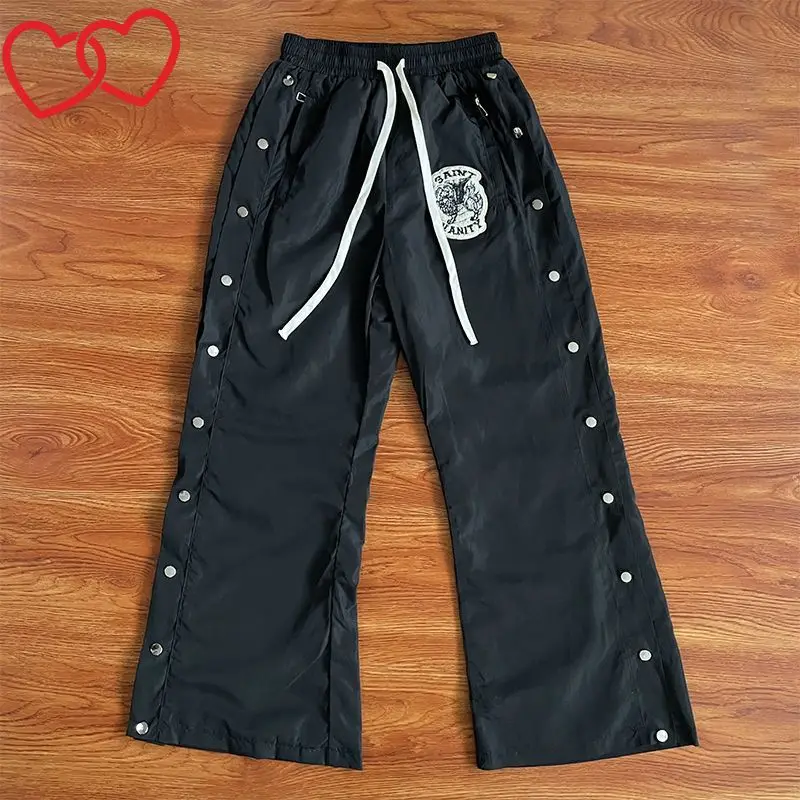 

Fashion Brand SAINT VANITY Pants Men Embroidered Breasted Striped Sports Style Casual Straight Leg Sweatpant Trousers For Men