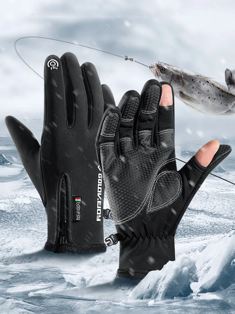 GTUBIKE imperméable hiver gants de pêche 2 doigts rabat coupe-vent femmes hommes gants velours Protection chaude poisson pêche gants