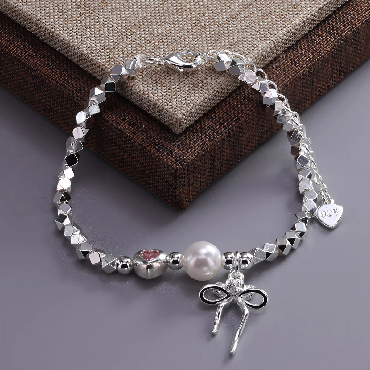 سام الباندا 925 فضة شل اللؤلؤ الفضة الخرزة سوار للنساء هدية الحب القلب القوس قلادة مجوهرات دروبشيبينغ