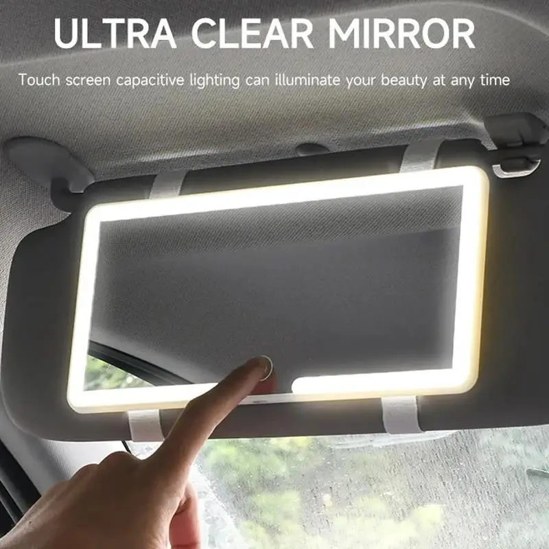 車内ミラー サンバイザー プレート LED HD 化粧鏡 女性用 充電式 補助光付き 汎用 薄型 バニティミラー