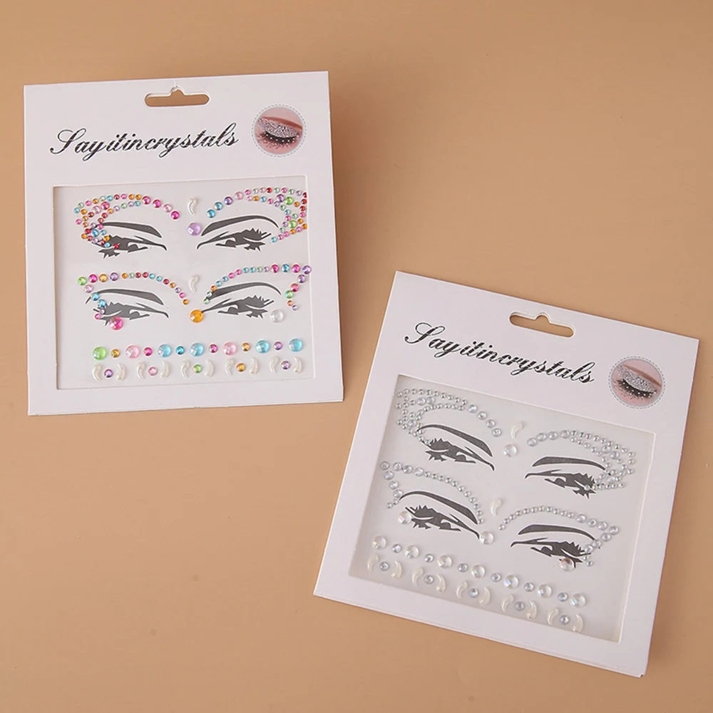 Makeup Decor Eyebrow Sticker 3D Diamond Face Jewelry Tattoo Shiny Rhinestones Music Festival Self Adhesive DIY Beauty