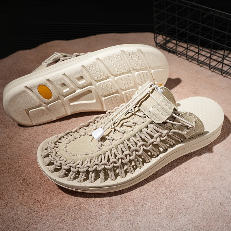 YUYIN Summer New Men's Sandals Brand Weaving Design Beach Sandals Outdoor Women's Flat Sandals Breathable Summer Casual Shoes