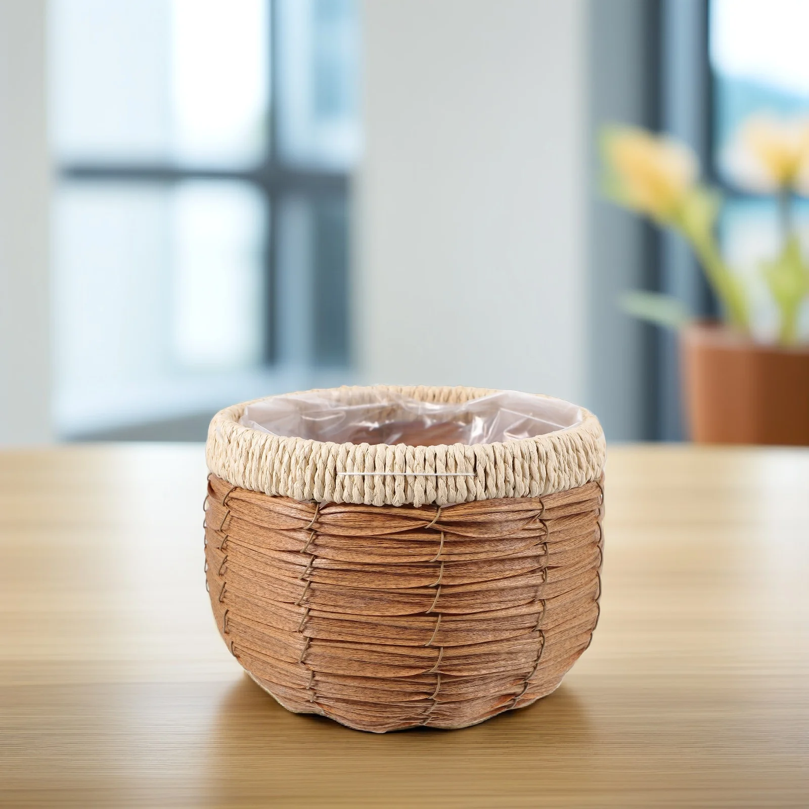 

Woven Flower Basket Planter Rattan Indoor Plants Seagrass Large Pot Storage Coffee Color Decorative Plant Container