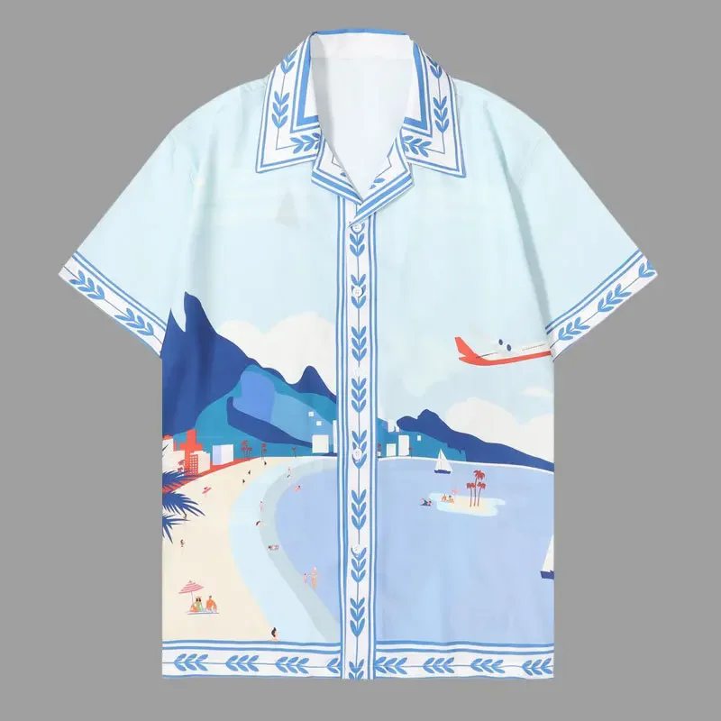 

Casual Short Sleeve Button Down Shirt Hawaiian Shirt Spring Hip Hop Island Print Beach Shirts Men Harajuku Camisas De Hombre