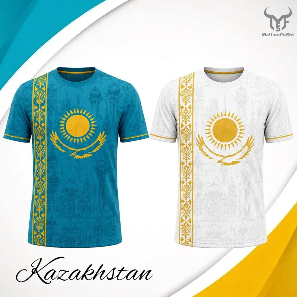 2026 New Kazakhstan Ethnic Style Printed Football T-shirt Men's Breathable Quick-drying Soccer Jersey Unisex Street O-neck Top