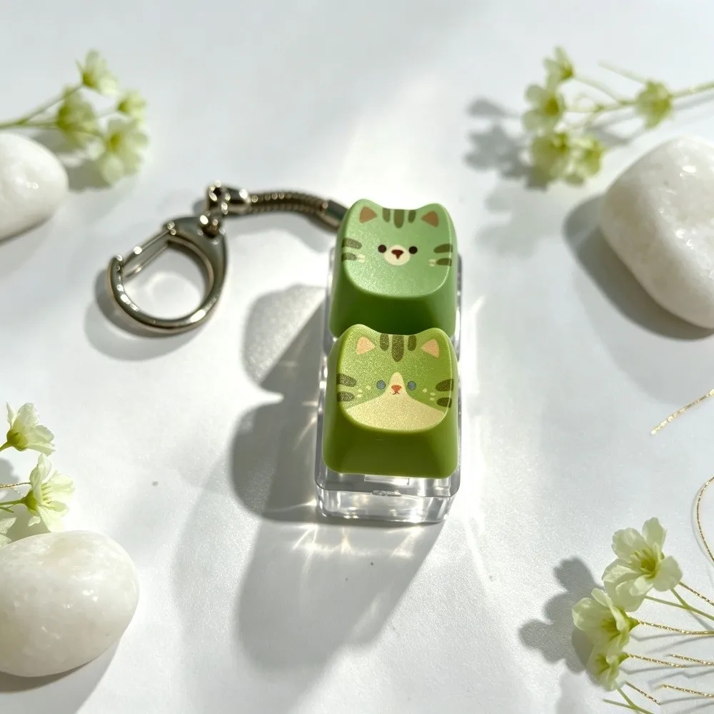Cartoon Cat Mechanical Keychain Fidget Key Keyboard Green Keyboard Fidget Pendant Fashion Portable Relax Button Keycap Keychain