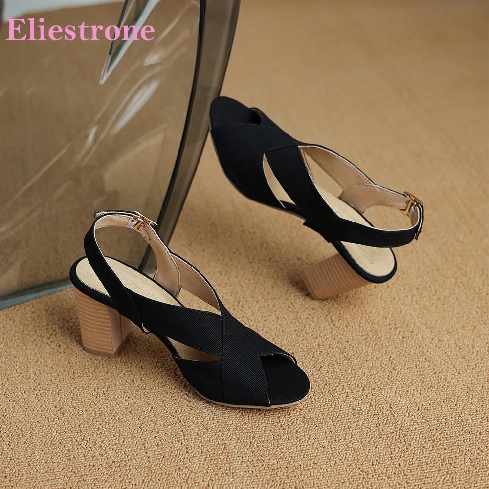 

Летние черные босоножки с ремешком на пятке для женщин, с круглым носком, на высоком массивном каблуке, повседневная обувь больших размеров, размеры 10, 46, 48