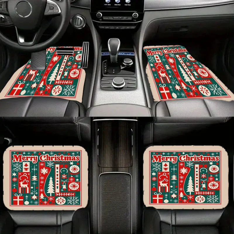 Christmas Themed Car Floor Mats (4pcs Set), Material, Vintage Fantasy Design, Comfortable And Durable, All-Season Protection, Fi